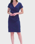 Womens Short Sleeve Knee Length Faux Wrap Dress