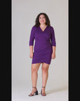 V Neck Elbow Sleeve Knee Length Plus Size Coktail Dress