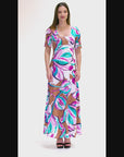 Womens Pink Floral Elbow Sleeve Casual A Line Maxi Dress