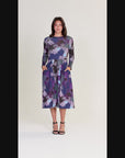 Purple Paisley Midi Length Long Sleeve Pocket Dress