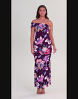 Purple Floral One Shoulder Rouched Mermaid Maxi Dress