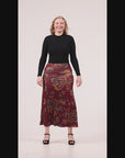 Wine Print Elastic Waist A Line Maxi Skirt