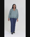 Plus Size Relaxed Fit Ribbed Knit V Neck Sweatshirt Top