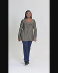 Plus Size Scoop Neck Long Sleeve Shimmery Fabric Tunic Top