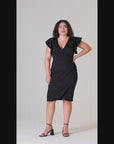 V Neck Ruffle Sleeve Knee Length Plus Size Dress