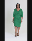 Knee Length V Neck Plus Size Wrap Dress