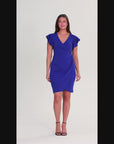 Womens V Neck Ruffle Sleeve Knee Length Dress