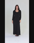 Long Sleeve Scoop Neck Shimmery Fabric Maxi Dress
