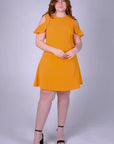 Plus Size Ruffle Cold Shoulder A Line Knee Length Dress