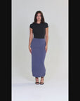 Ribbed Knit Side Slit Elastic Waist Maxi Skirt