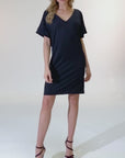Solid Color Loose Fit V Neck T Shirt Style Womens Knee Length Dress