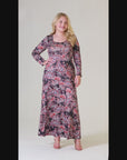 Long Sleeve Black Paisley A Line Plus Size Maxi Dress