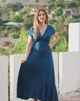 Womens Cap Sleeve V Neck Maxi Dress