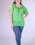 Plus Size Womens Solid Color Short Sleeve Split Shoulder Top