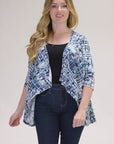 Navy Print Elbow Length Sleeve Open Cardigan