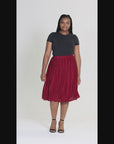 Plus Size Elegant Accordion Pleated Elastic Waistband Party Midi Skirt