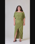 Boat Neck Batwing Sleeve Slit Plus Size Maxi Dress