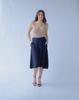 Elastic Waist Pleated Pocket Midi Skirt