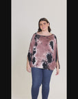 Plus Size Mocha Tie Dye Batwing Sleeve Relaxed Fit Top