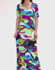 Womens Multicolor Floral Print Elbow Sleeve Casual A Line Maxi Dress