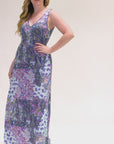 Purple Paisley Sleeveless V Neck Maxi Dress With Pockets
