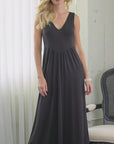 Sleeveless V Neck Maxi Dress with Pocket Detail