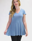 Women's Short Sleeve Loose Fit Tunic Top with V Neck
