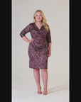 Fall Print Knee Length Faux Wrap Plus Size Dress