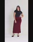 Plus Size Ribbed Knit Side Slit Elastic Waist Maxi Skirt