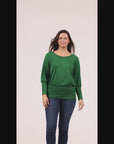 Round Neck Long Blouson Sleeve Banded Bottom Top
