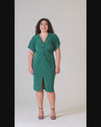 Short Sleeve V Neck Twist Front Split Plus Size Hem Dress