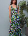 24seven Comfort Apparel Womens Blue Butterfly Print Scoop Neck A Line Sleeveless Maxi Dress
