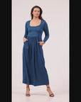 Long Sleeve Empire Waist Pocket Maxi Dress