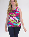 Womens Pink Pleated Crew Neckline Back Closure Sleeveless Top