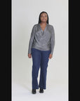 Plus Size Cowl Neck Long Sleeve Shimmery Fabric Top