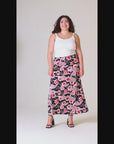 Black and Red Floral Plus Size Maxi Skirt