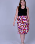 Plus Size Multicolor Abstract Print Elastic Waist Below Knee Length Skirt