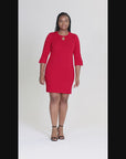 Plus Size Keyhole Three Quarter Sleeve Mini Dress