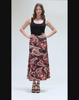 Black and Red Paisley Print Maxi Skirt