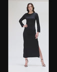 Long Sleeve Side Slit Fitted Maxi Dress