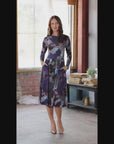 Purple Paisley Midi Length Long Sleeve Pocket Dress
