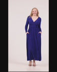 Womens Long Sleeve V Neck Side Slit Maxi Dress