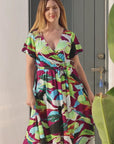 Womens Colorful Floral V Neck Belted High Low Faux Wrap Dress