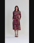 Wine Paisley Midi Length Long Sleeve Pocket Dress