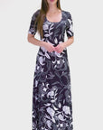 Womens  Black and White Elbow Sleeve Casual A Line Maxi Dress