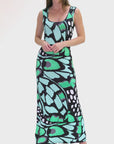Womens Green Butterfly Print Casual Razorback Tank Maxi Dress