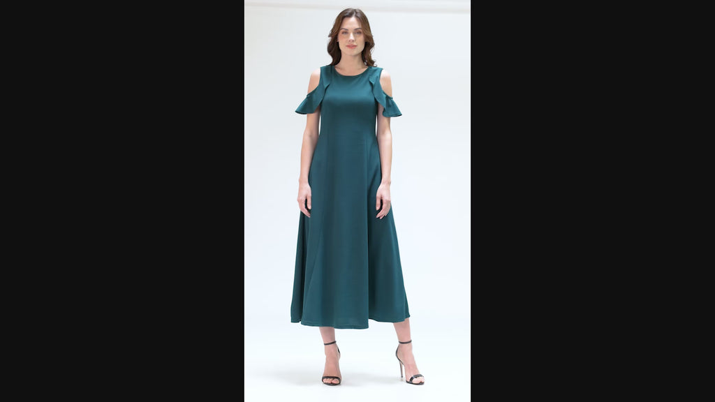 Ruffle Cold Shoulder A Line Maxi Dress – 24seven Comfort Apparel