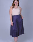 Plus Size Womens Navy Polka Dot Pleated Pocket Midi Skirt