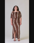 Animal Print Boat Neck Batwing Sleeve Slit Plus Size Maxi Dress