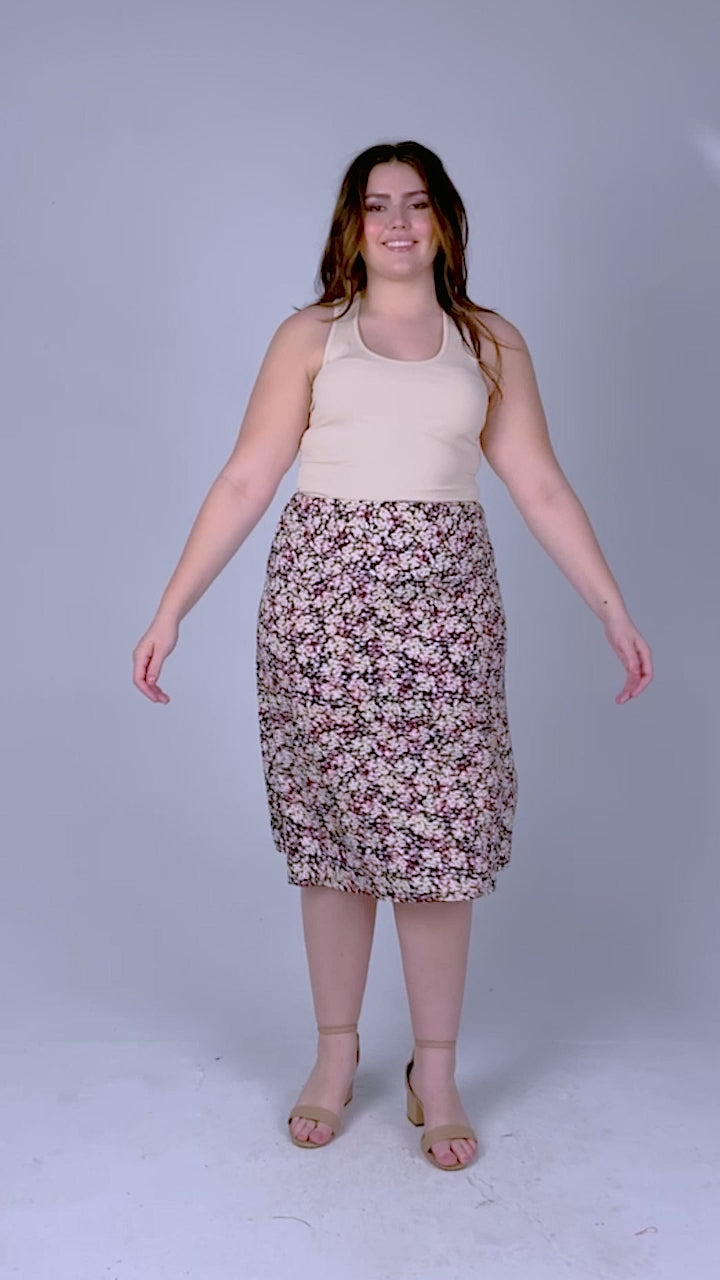 ånd Feasibility bang Plus Size Black Floral Print Elastic Waist Below Knee Length Skirt –  24seven Comfort Apparel